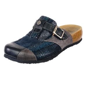 NEW THINK! Mules Clogs Comfort Sz. 36 EU 5 US Patchwork Leather Suede Cork Soles